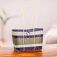 Handwoven tote bag, 'Stunning Stripes' - Eco-Friendly Handwoven Green Beige Blue Tote with Stripes