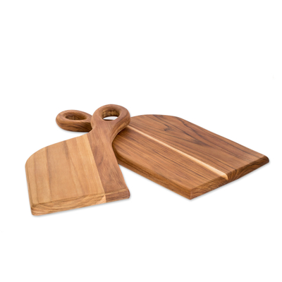 Tablas de cortar de madera de teca, (juego de 2) - Juego de 2 tablas de cortar románticas de madera de teca semiabstracta