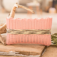 Bolsa cosmética reciclada, 'Peachy Keen' - Bolsa cosmética de cordón de vinilo reciclado tejida a mano en tono melocotón