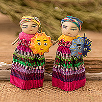 Imanes de algodón, 'Sun & Moon Energies' (conjunto de 2) - Imanes de muñecas hechos a mano de algodón y cerámica Sun and Moon Worry