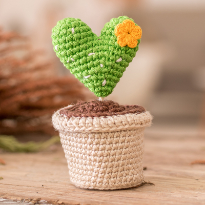 Acento casero de ganchillo - Adorno hogareño de algodón tejido a crochet con cactus floral en forma de corazón
