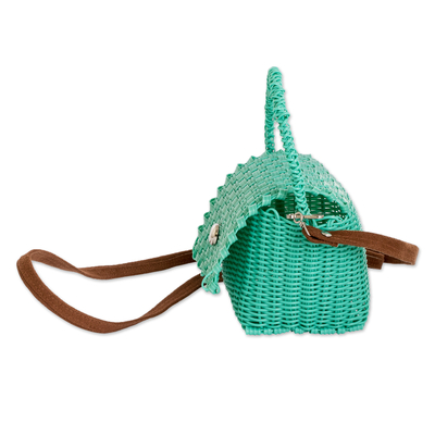 Handwoven sling bag, 'Cheerful Aqua' - Handwoven Recycled Vinyl Cord Sling and Handle Bag in Aqua