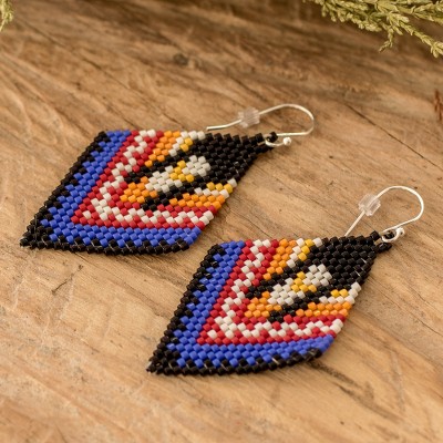 Glass beaded dangle earrings, 'Multiculturalism' - Handcrafted Glass Beaded Salvadoran Woman Dangle Earrings