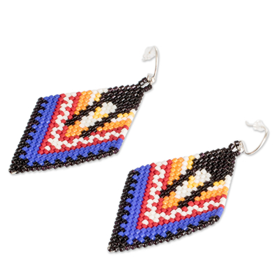 Glass beaded dangle earrings, 'Multiculturalism' - Handcrafted Glass Beaded Salvadoran Woman Dangle Earrings