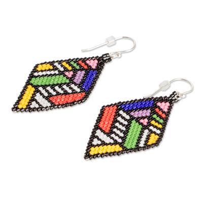 Glass beaded dangle earrings, 'Prodigy' - Colorful Diamond-Shaped Glass Beaded Dangle Earrings