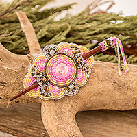 Perlen-Haarnadel, „Floral Beauty“ – handgefertigte Perlen-Blumen-Haarnadel mit Holzstab