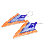 Glass beaded dangle earrings, 'Blue & Orange Directions' - Handcrafted Triangular Blue and Orange Dangle Earrings