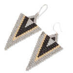 Glass beaded dangle earrings, 'Black & Grey Directions' - Handcrafted Triangular Black and Grey Dangle Earrings