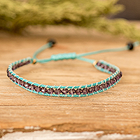 Glass beaded wristband bracelet, 'Lake Splendor' - Purple and Turquoise Glass Beaded Wristband Bracelet