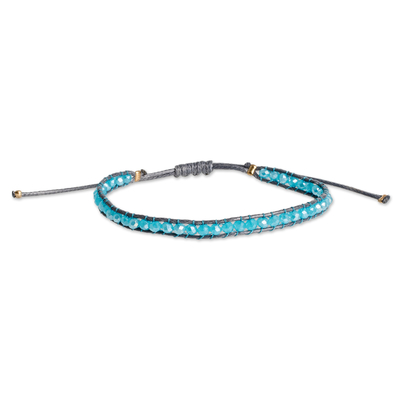 Glass beaded wristband bracelet, 'Aquatic Splendor' - Adjustable Blue and Grey Glass Beaded Wristband Bracelet