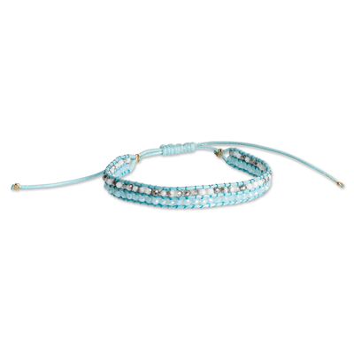 Crystal beaded wristband bracelet, 'River Way' - Handmade Blue and White Crystal Beaded Wristband Bracelet