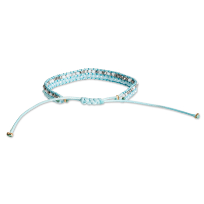 Crystal beaded wristband bracelet, 'River Way' - Handmade Blue and White Crystal Beaded Wristband Bracelet