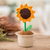 Crocheted cotton decorative accent, 'Sunflower Spell' - Crocheted Cotton Sunflower in Planter Decorative Accent
