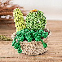 Crocheted cotton decorative accent, 'Cactus Passion' - Crocheted Cotton Cacti in Planter Decorative Accent