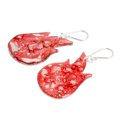 Recycled CD dangle earrings, 'The Red Bonfire' - Eco-Friendly Flame-Shaped Red Recycled CD Dangle Earrings