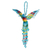Glass beaded keychain, 'Celestial Flutter' - Handmade Hummingbird-Shaped Sky Blue Glass Beaded Keychain