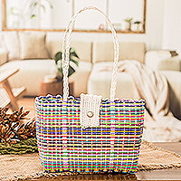Handwoven tote bag, 'colours of Joy' - Multicoloured Eco-Friendly Hand-Woven Tote Bag from Guatemala