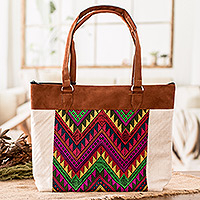 Cotton shoulder bag, 'Guatemala's Arrows' - colourful Chevron-Patterned Cotton Shoulder Bag with Zipper