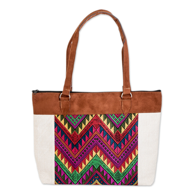 Cotton shoulder bag, 'Guatemala's Arrows' - Colorful Chevron-Patterned Cotton Shoulder Bag with Zipper