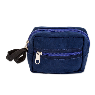 Cotton coin purse, 'Practical Navy' - Geometric-Patterned Zippered Navy Cotton Coin Purse