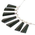 Jade pendant necklace, 'Faceted Droplets' - Sterling Silver Dark Green Jade Multi Bar Pendant Necklace