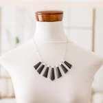 Jade pendant necklace, 'Faceted Droplets' - Sterling Silver Dark Green Jade Multi Bar Pendant Necklace