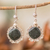 Jade dangle earrings, 'Zinnia' - Sterling Silver and Faceted Dark Green Jade Dangle Earrings (image 2) thumbail
