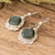 Jade dangle earrings, 'Zinnia' - Sterling Silver and Faceted Dark Green Jade Dangle Earrings