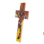 Wood wall cross, 'Nature & Peace' - Hand-Painted Folk Art-Themed Pinewood Wall Cross