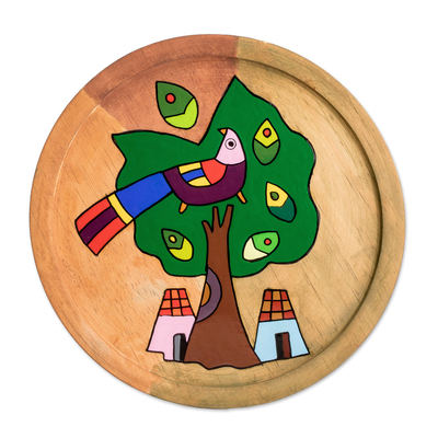 Dekorative Holztafel – Handbemaltes, rundes, dekoratives Schild aus Kiefernholz mit Naturmotiv