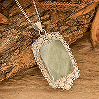 Jade pendant necklace, 'Apple Green Zinnia' - Silver Necklace with Faceted Apple Green Jade Pendant