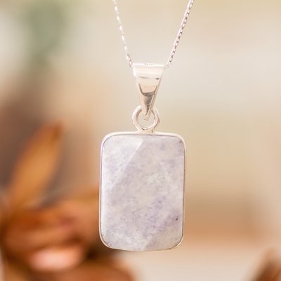 Reversible jade pendant necklace, 'Ajpu' - Reversible Silver Necklace with Faceted Lilac Jade Pendant
