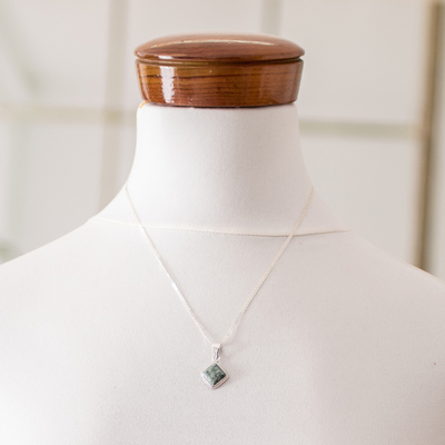 Jade pendant necklace, 'Light Green Diamond' - Silver Necklace with Rhombus-Shaped Green Jade Pendant