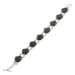 Jade link bracelet, 'Night Forest' - Sterling Silver Geometric Link Bracelet with Dark Green Jade