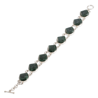 Jade-Gliederarmband - Geometrisches Gliederarmband aus Sterlingsilber mit dunkelgrüner Jade