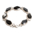 Jade link bracelet, 'Faceted Ovals' - Sterling Silver Link Bracelet with Oval Black Jade Stones