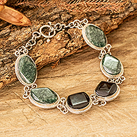 Jade link bracelet, 'Geometric Essence'