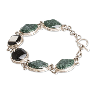 Jade link bracelet, 'Geometric Essence' - Polished Natural Green Jade Link Bracelet from Guatemala