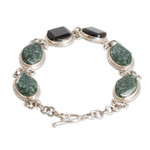 Jade link bracelet, 'Geometric Essence' - Polished Natural Green Jade Link Bracelet from Guatemala