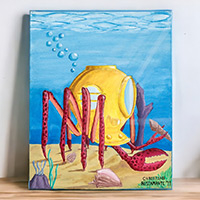 'Diver Crab' - Acrylic on Canvas Surrealist Painting of a Diver Crab
