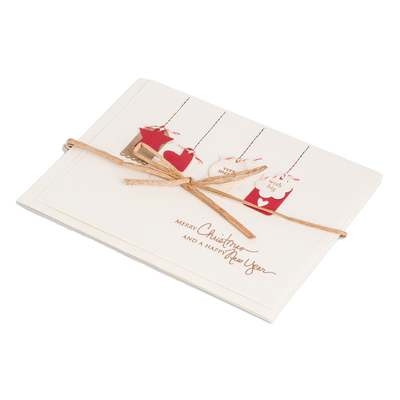 Tarjetas de felicitación, (par) - Par de tarjetas de felicitación navideñas hechas a mano con sobres