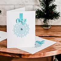 Tarjetas de felicitación, 'Copo de nieve' (par) - Par de tarjetas de felicitación navideñas con copos de nieve hechas a mano