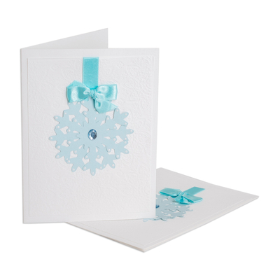Tarjetas de felicitación, (par) - Par de tarjetas de felicitación navideñas con copos de nieve hechos a mano