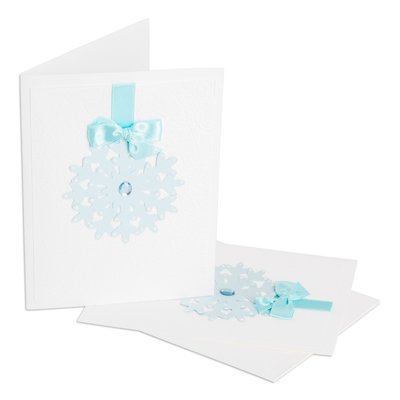 Tarjetas de felicitación, (par) - Par de tarjetas de felicitación navideñas con copos de nieve hechos a mano
