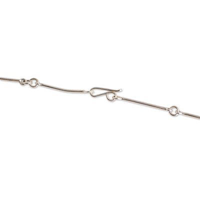 Jade link necklace, 'Faceted Ovals' - High-Polished Black Jade Sterling Silver Link Necklace