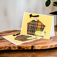 Grußkarten, „Maya Spring“ (Paar) – Paar gelbe Grußkarten mit handgewebten Baumwollakzenten