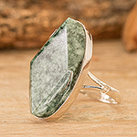 Polished Geometric Green Jade Cocktail Ring from Guatemala, 'Vital Shimmering'