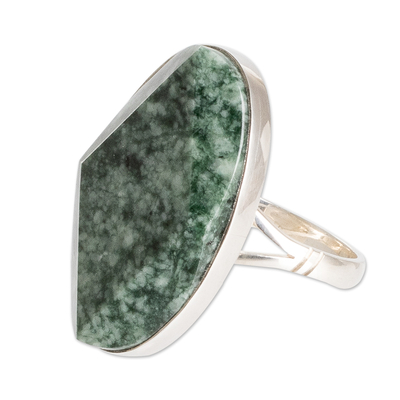 Jade cocktail ring, 'Vital Shimmering' - Polished Geometric Green Jade Cocktail Ring from Guatemala