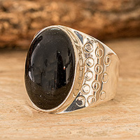 Men's jade cocktail ring, 'Oval Mystery'