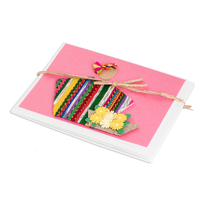 Greeting cards, 'Messages of Happiness' (set of 3) - Three Greeting Cards with Guatemalan Woven Cotton Accents